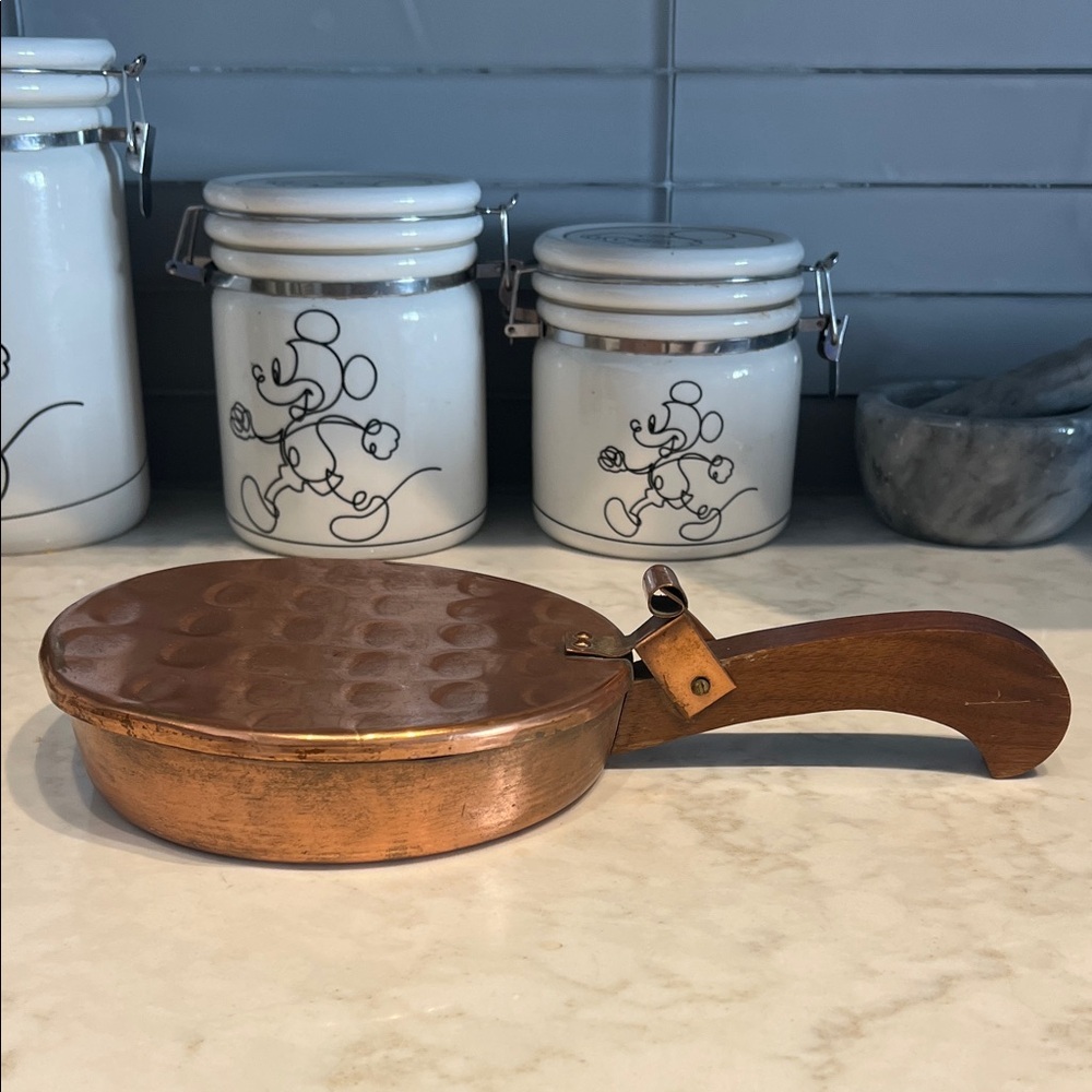 Vintage Copper Skillet with Wooden Handle